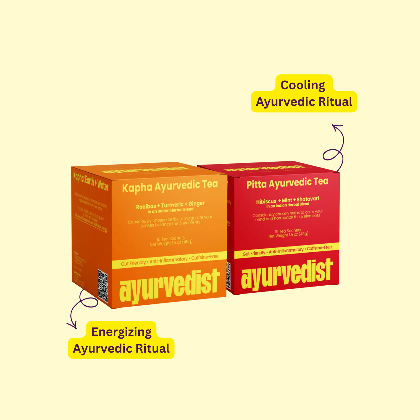 Energy & Clarity Longevity Herbal Tea Duo | Kapha + Pitta Ayurvedic Teas