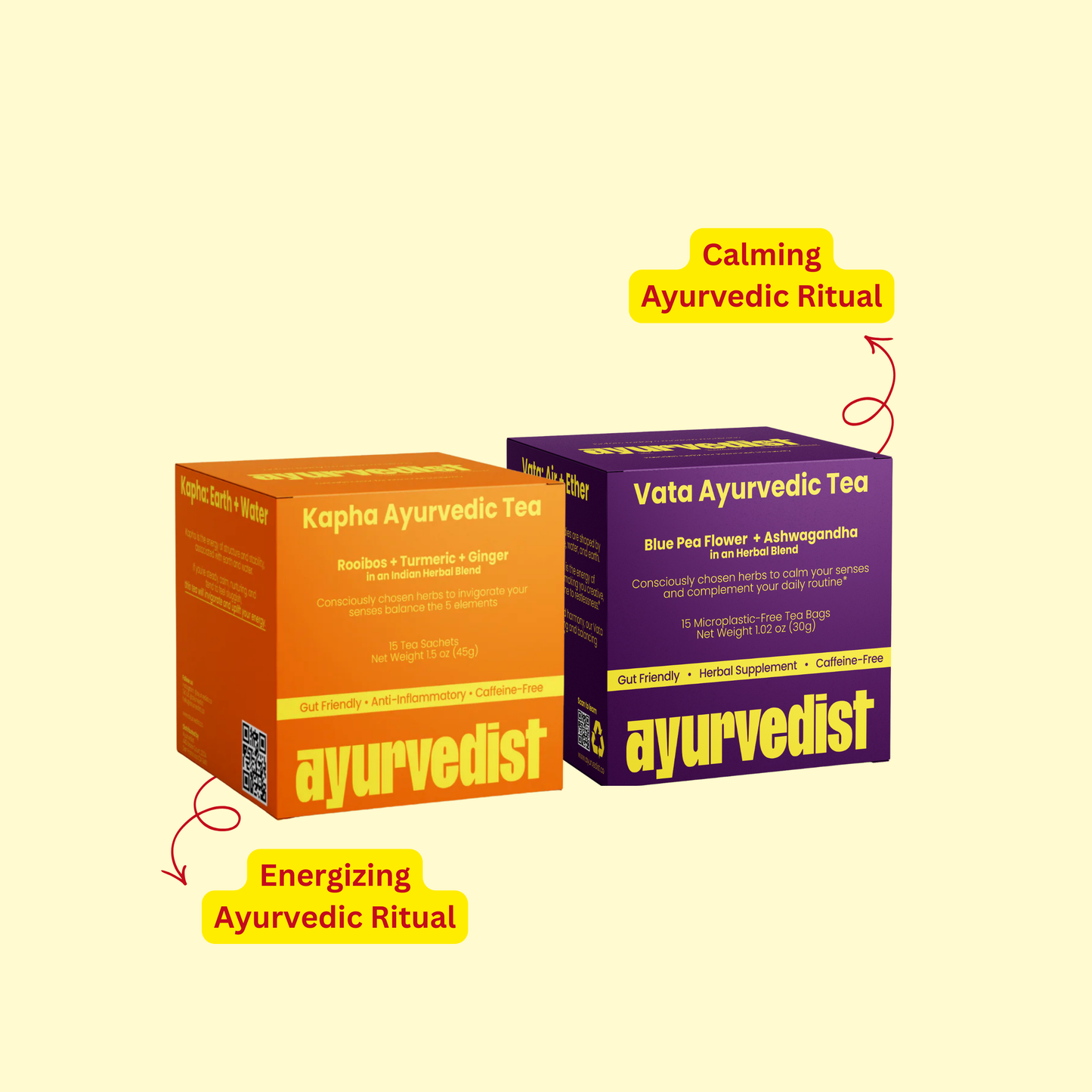 Energy & Calm Longevity Herbal Tea Duo | Kapha + Vata Ayurvedic Teas